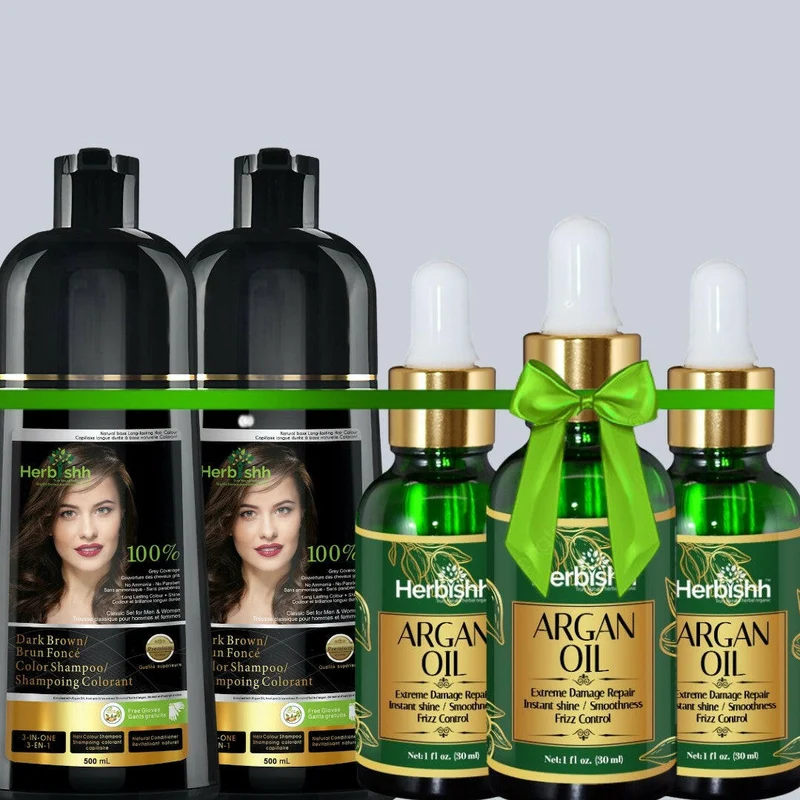 2 Haarfarben-Shampoos & 3 Arganöl-Serum-Kombination