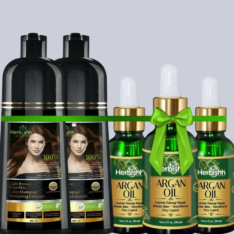 2 Haarfarben-Shampoos & 3 Arganöl-Serum-Kombination