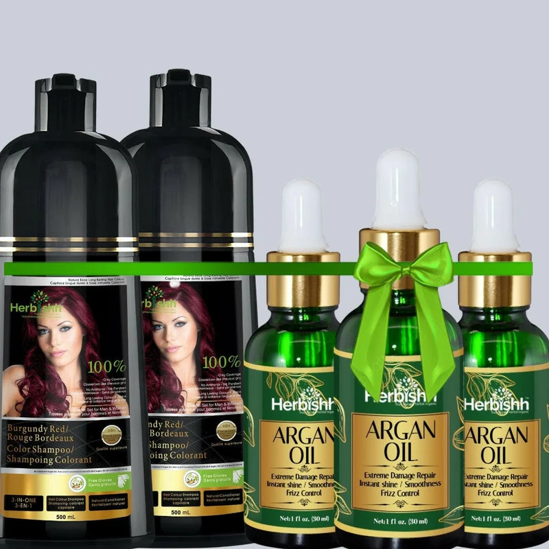 2 Haarfarben-Shampoos & 3 Arganöl-Serum-Kombination