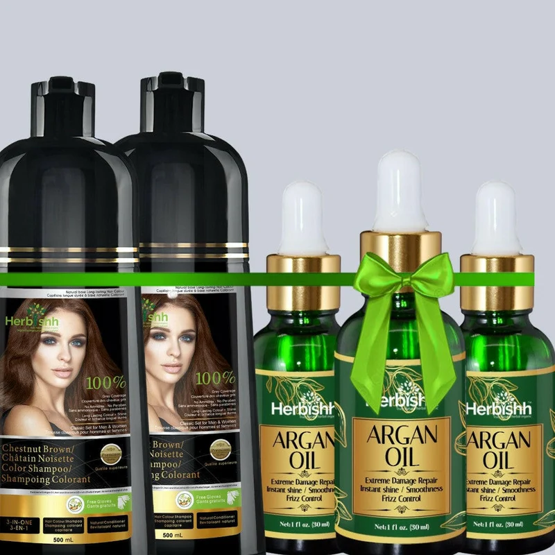 2 Haarfarben-Shampoos & 3 Arganöl-Serum-Kombination
