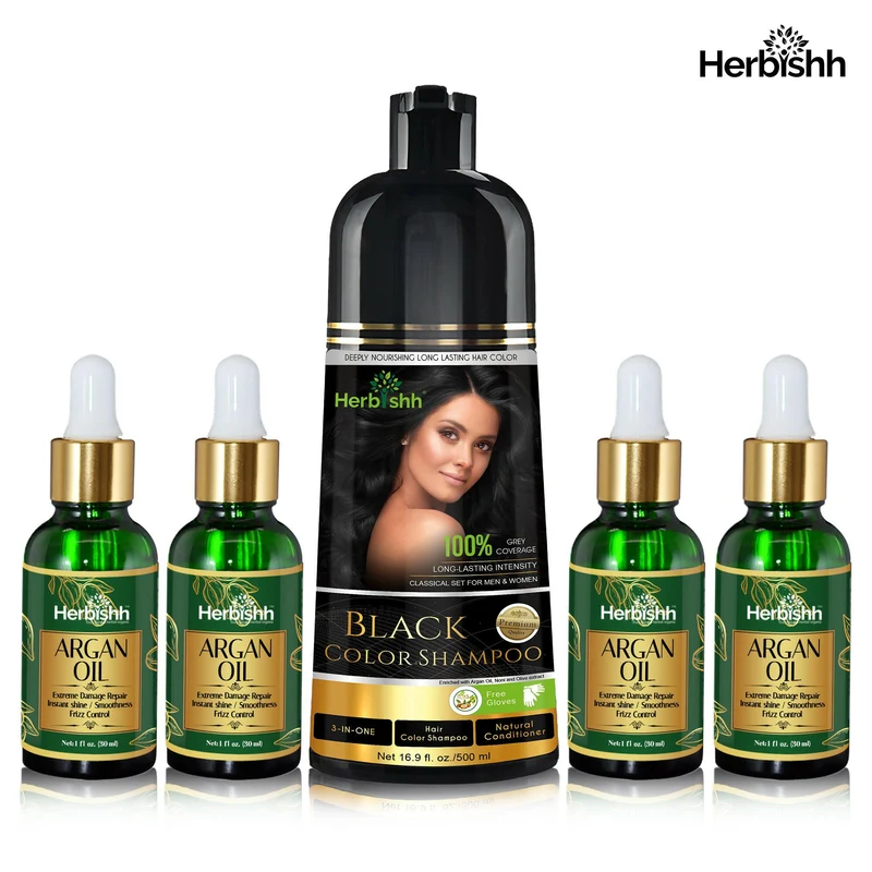 Haarpflegeset – 1 Haarfarbenshampoo & 4 Arganöl-Serum-Kombination