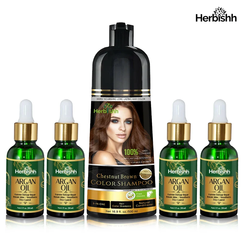 Haarpflegeset – 1 Haarfarbenshampoo & 4 Arganöl-Serum-Kombination