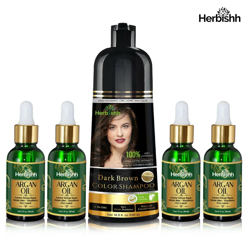 Haarpflegeset – 1 Haarfarbenshampoo & 4 Arganöl-Serum-Kombination