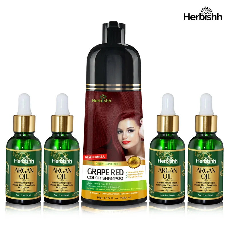 Haarpflegeset – 1 Haarfarbenshampoo & 4 Arganöl-Serum-Kombination