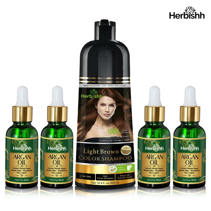 Haarpflegeset – 1 Haarfarbenshampoo & 4 Arganöl-Serum-Kombination
