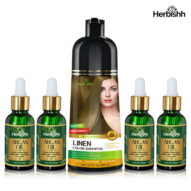Haarpflegeset – 1 Haarfarbenshampoo & 4 Arganöl-Serum-Kombination