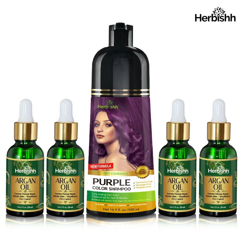 Haarpflegeset – 1 Haarfarbenshampoo & 4 Arganöl-Serum-Kombination