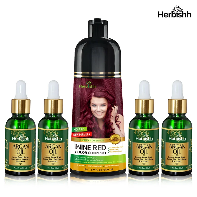 Haarpflegeset – 1 Haarfarbenshampoo & 4 Arganöl-Serum-Kombination