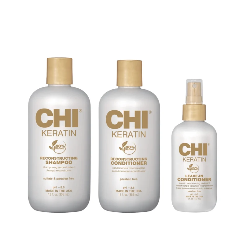 Chi Keratin Shampoo + CHI Keratin Conditioner + CHI Keratin Leave In Conditioner