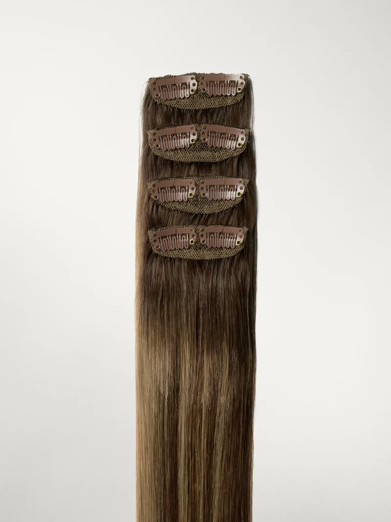 20" Dimensional Rooted Sunkissed Brown Scalp Hair Fill-Ins & Seamless Clip-Ins Bundle (230g)