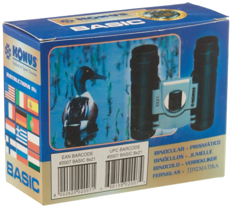 KONUS BASIC 8x21 Binocolo Tascabile con Finitura in Gomma, Zoom 8x21