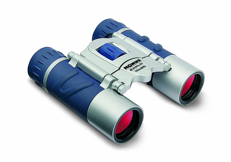 KONUS EXPLO 10x25 Binocolo con Rifinitura in Gomma Blu, Ottiche Ruby Coating e Zoom 10x25