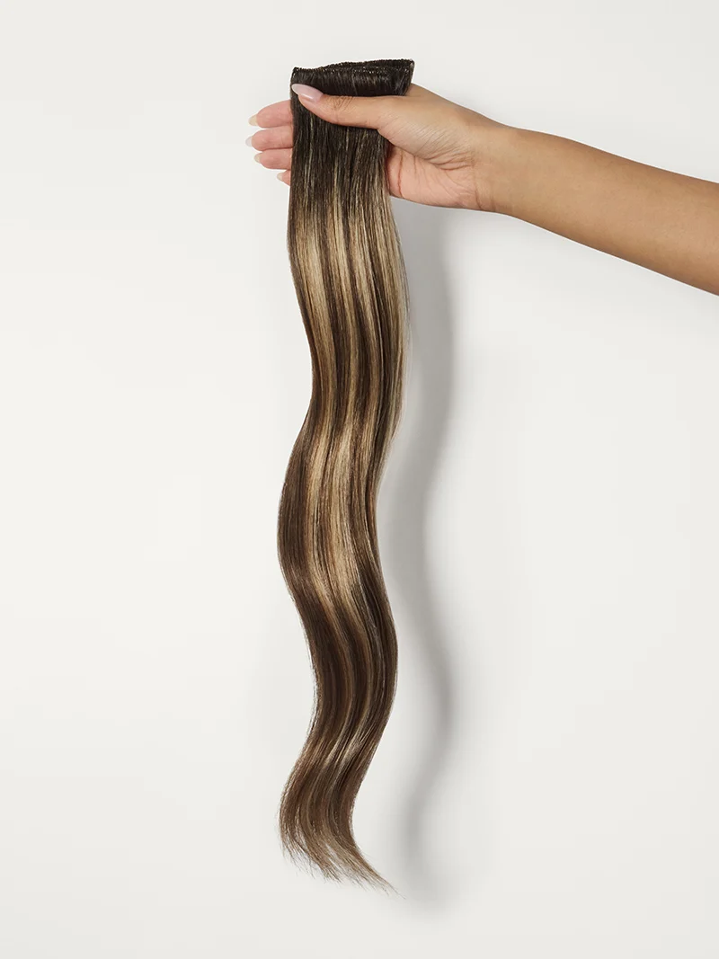 20" Ash Brown Highlights Scalp Hair Fill-Ins & Seamless Clip-Ins Bundle (230g)
