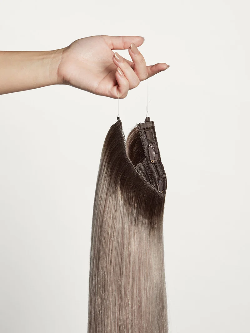 12" Dimensional Rooted Ash Blonde Halo® Hair Extensions (150g)