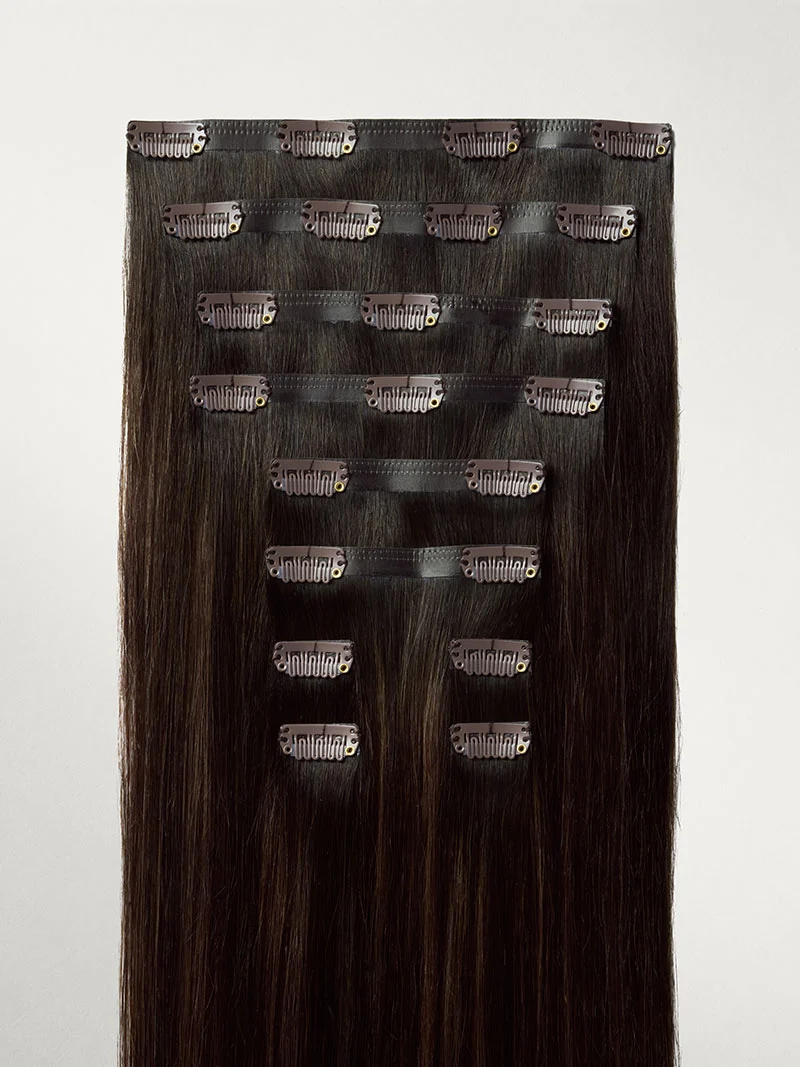 12" Seamless Dimensional Rooted Espresso Brown Clip-Ins (150g)