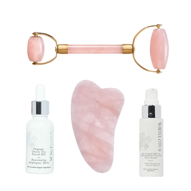 White Lotus Rose Quartz Crystal Facial Set