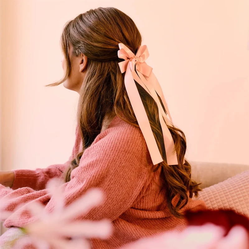 CLIPSTAR M Ribbon Glam Chic Pink Hair Clip