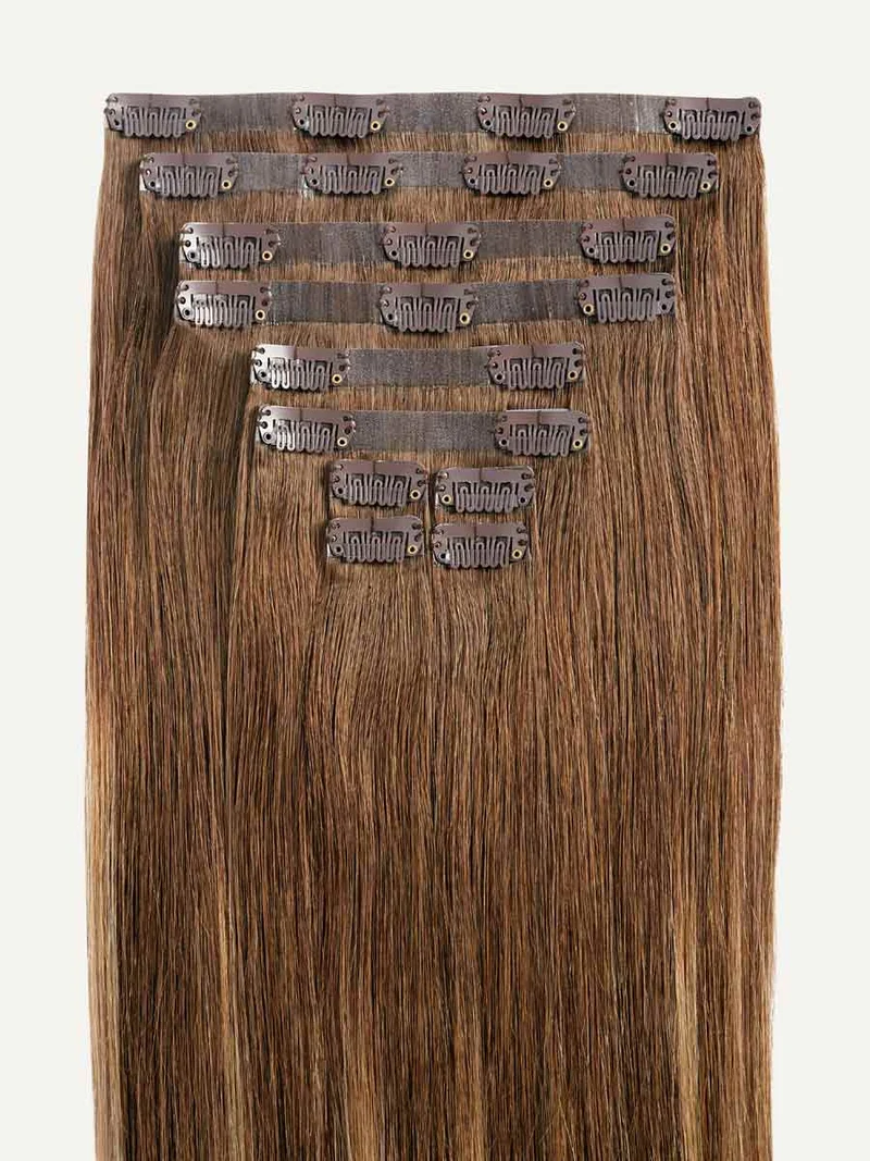 16" Seamless Chestnut Brown Balayage Clip-Ins (160g)
