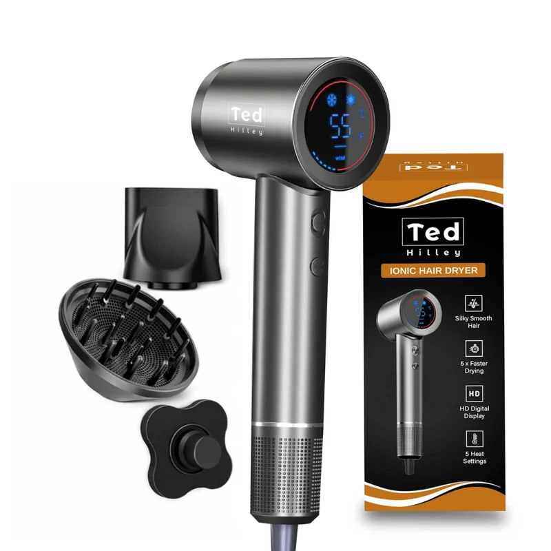 Ted Hilley VelvetDry Föhn met diffuser Platinum Silver
