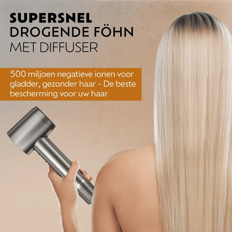 Ted Hilley VelvetDry Föhn met diffuser Platinum Silver
