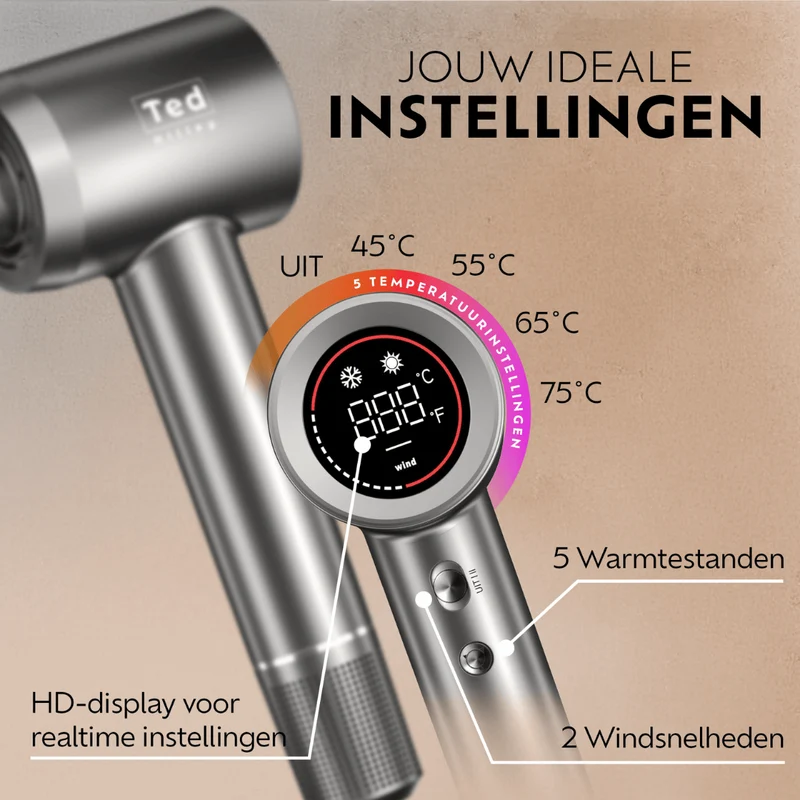 Ted Hilley VelvetDry Föhn met diffuser Platinum Silver