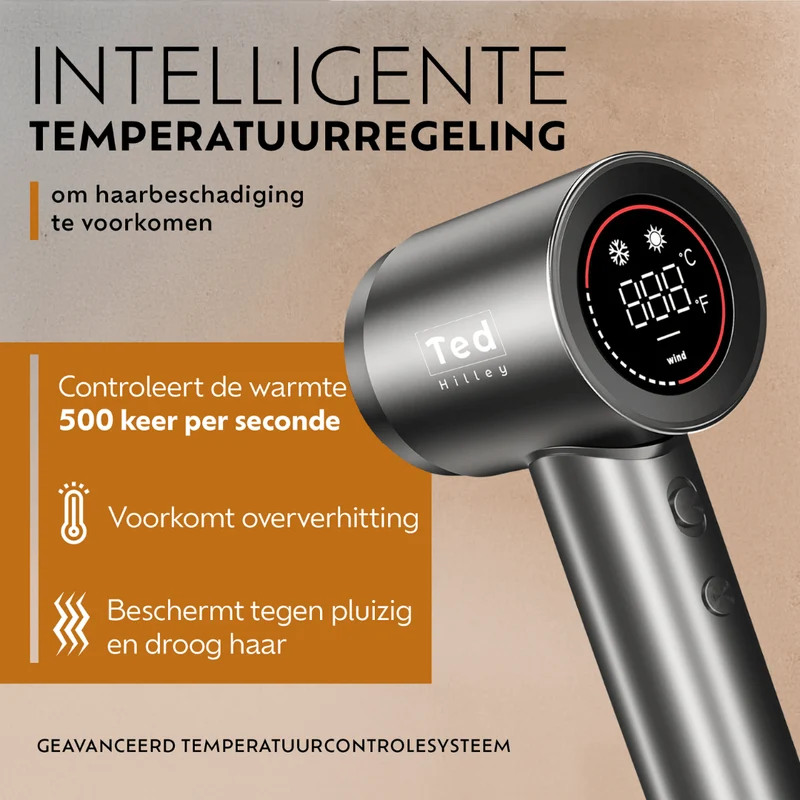 Ted Hilley VelvetDry Föhn met diffuser Platinum Silver