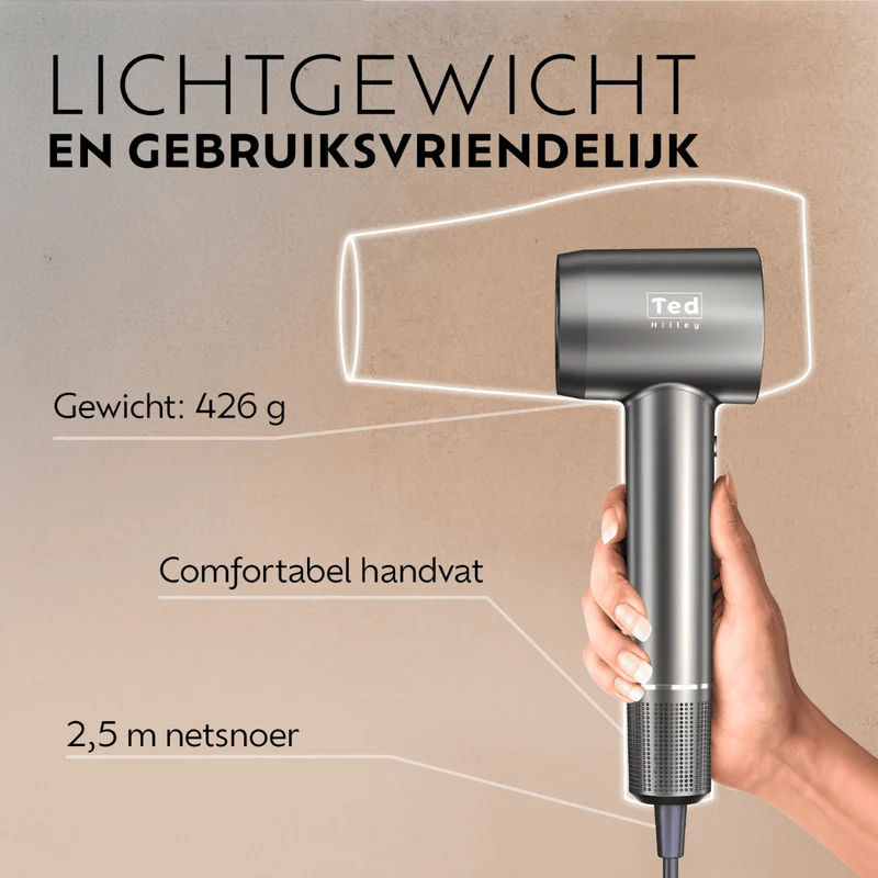 Ted Hilley VelvetDry Föhn met diffuser Platinum Silver