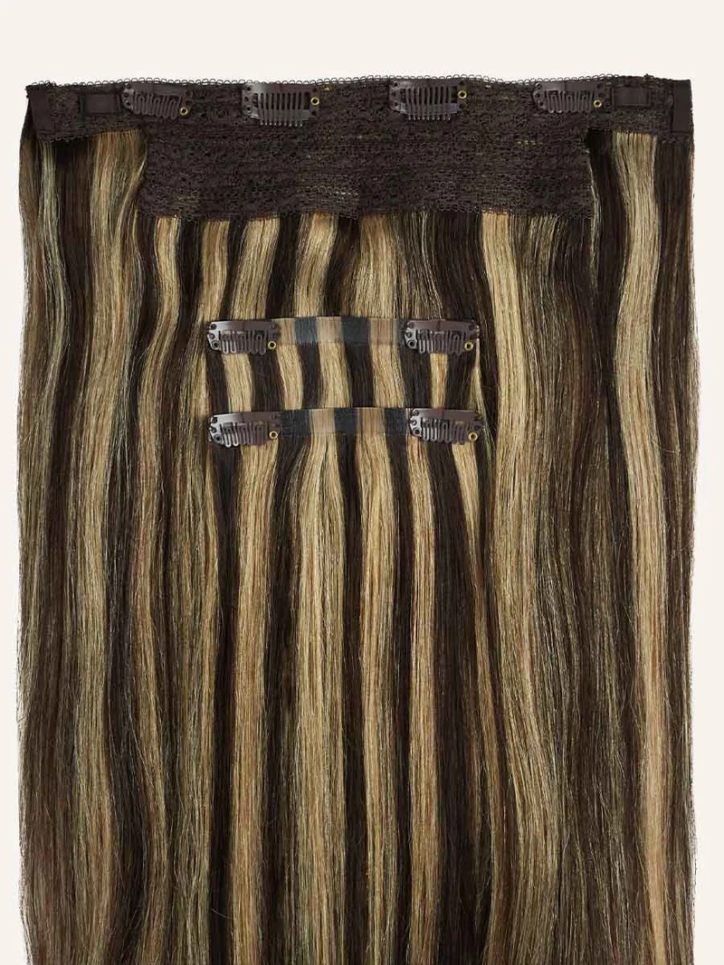 16" Mocha Brown Highlights Halo® Hair Extensions (140g)
