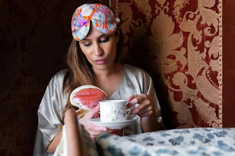 Printed Silk Lavender Eye Mask Hydrangea