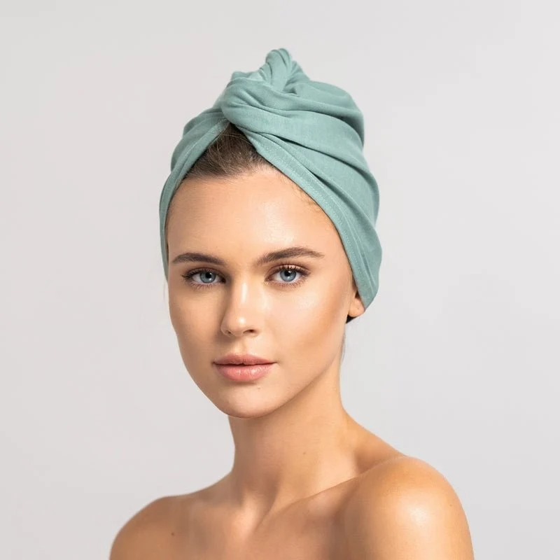Bambus Turban Handtuch mit Knopf | Mint