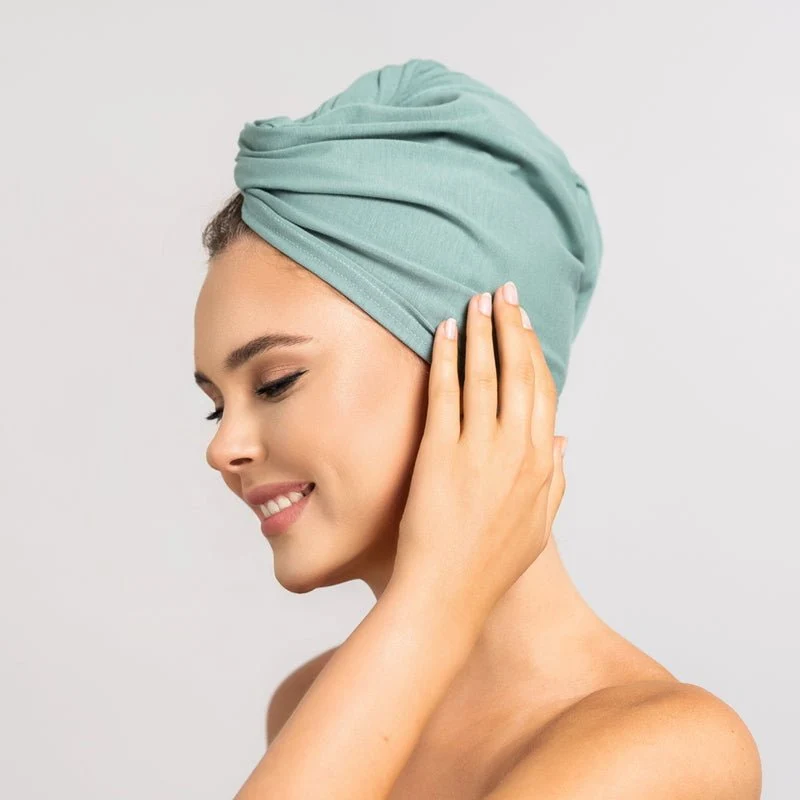 Bambus Turban Handtuch mit Knopf | Mint