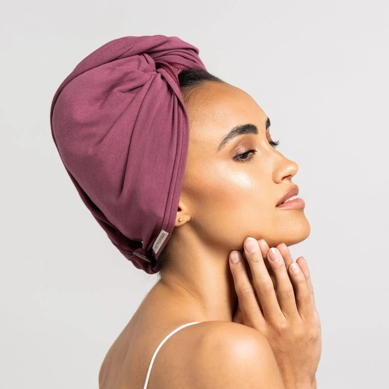 Bambus Turban Handtuch mit Knopf | Rot