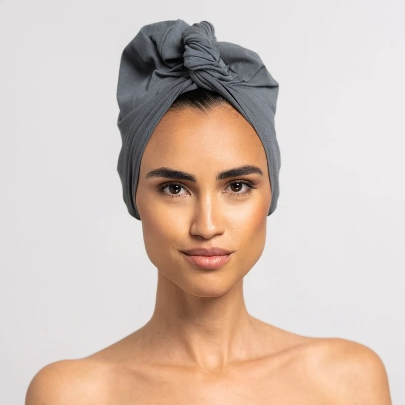 Bambus Turban Handtuch mit Knopf | Grau