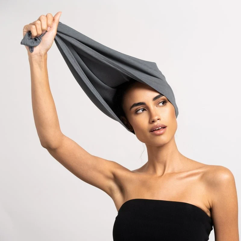 Bambus Turban Handtuch mit Knopf | Grau