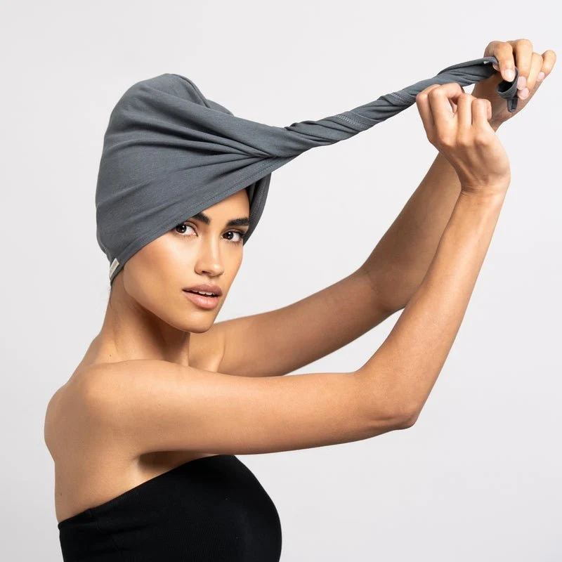 Bambus Turban Handtuch mit Knopf | Grau