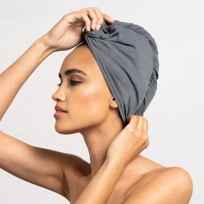Bambus Turban Handtuch mit Knopf | Grau