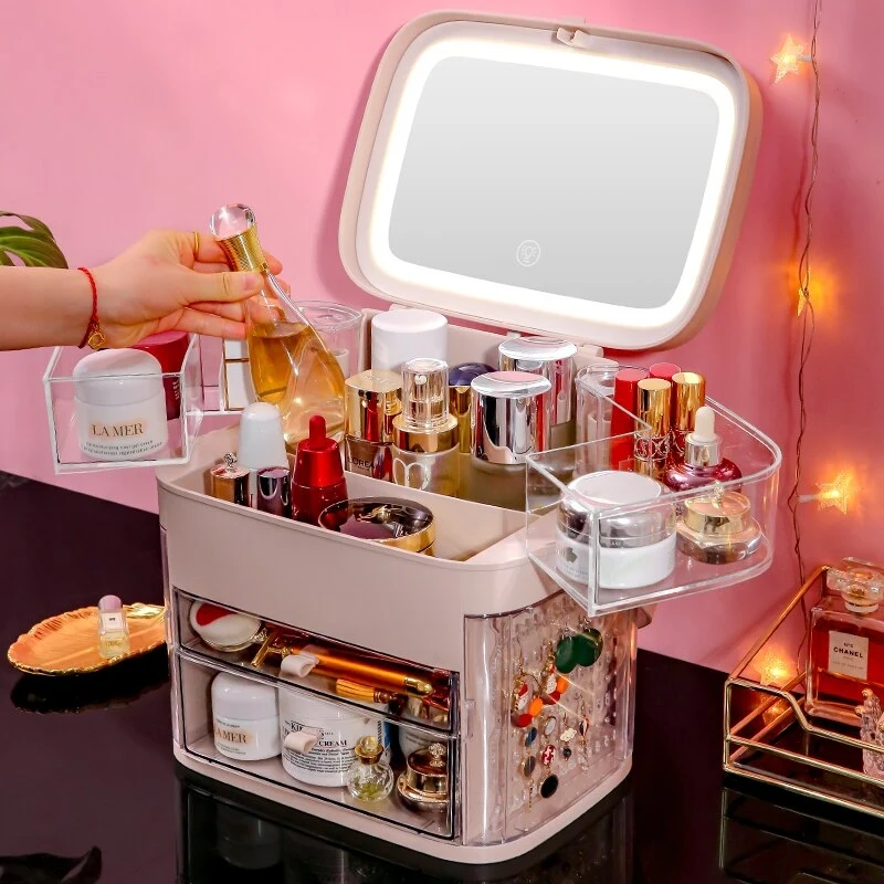 LED-Lichtkosmetik mit LED-Spiegel-Kosmetik-Aufbewahrungsbox