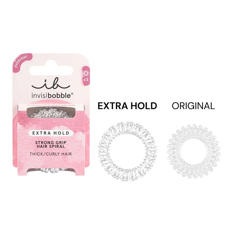 Extra Hold Hair Spiral Hair Ties Crystal Clear 3pc