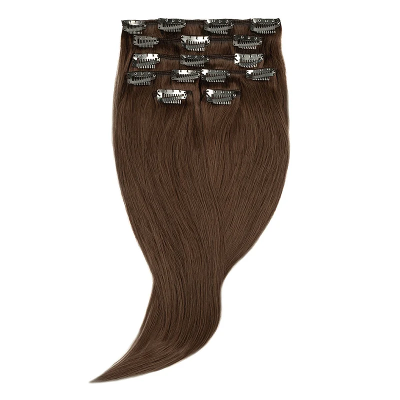 16" Human Hair 7pc Clip In - #6 Light Brown