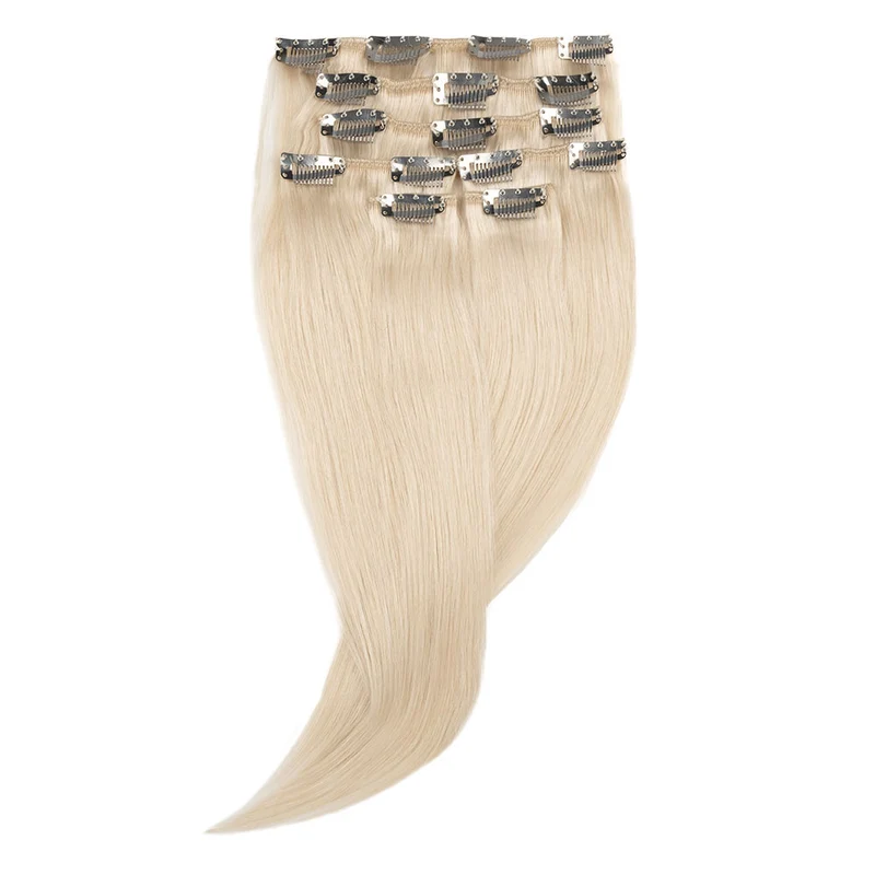 16" Human Hair 7pc Clip In - #60A Platinum Blonde