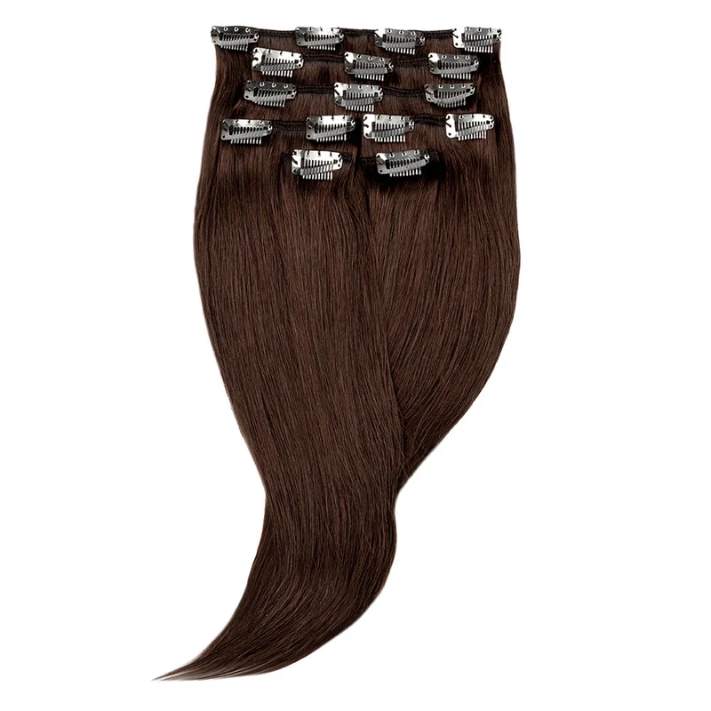16" Human Hair 7pc Clip In - #2 Chocolate Brown