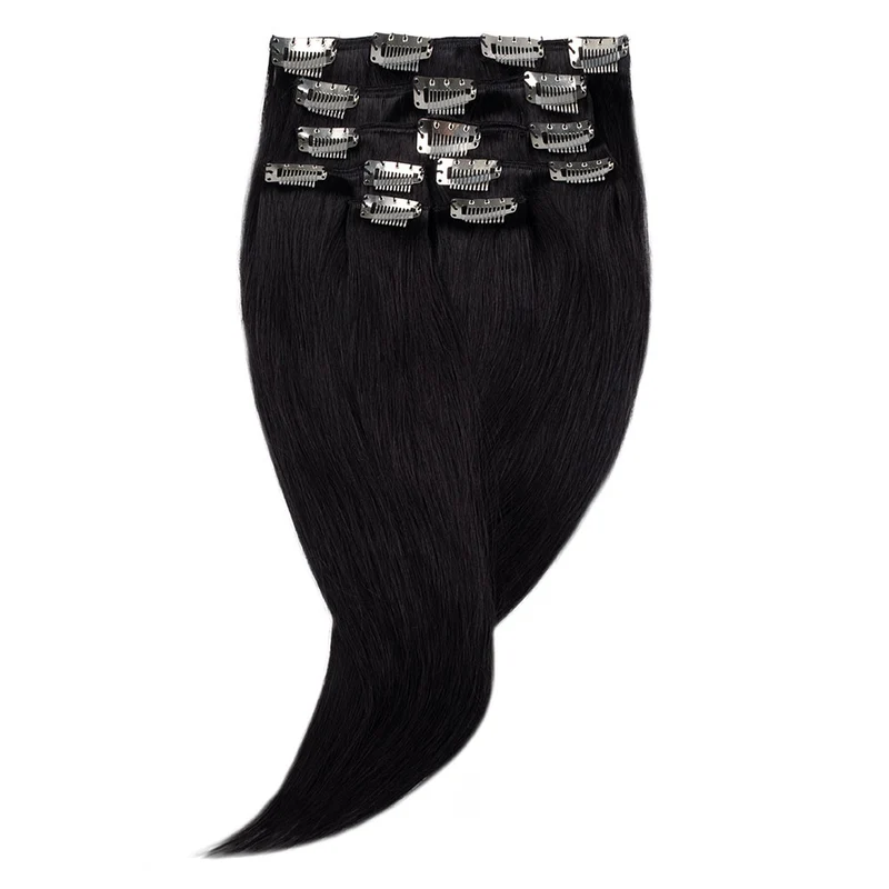 16" Human Hair 7pc Clip In - #1 Black