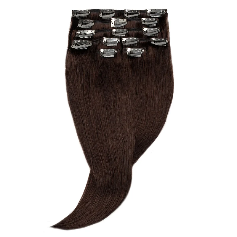 16" Human Hair 7pc Clip In - #1B Dark Brown