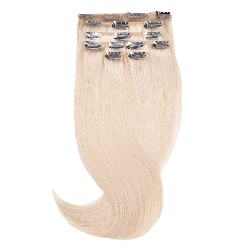 20" Human Hair 7pc Clip In - #60A Platinum Blonde