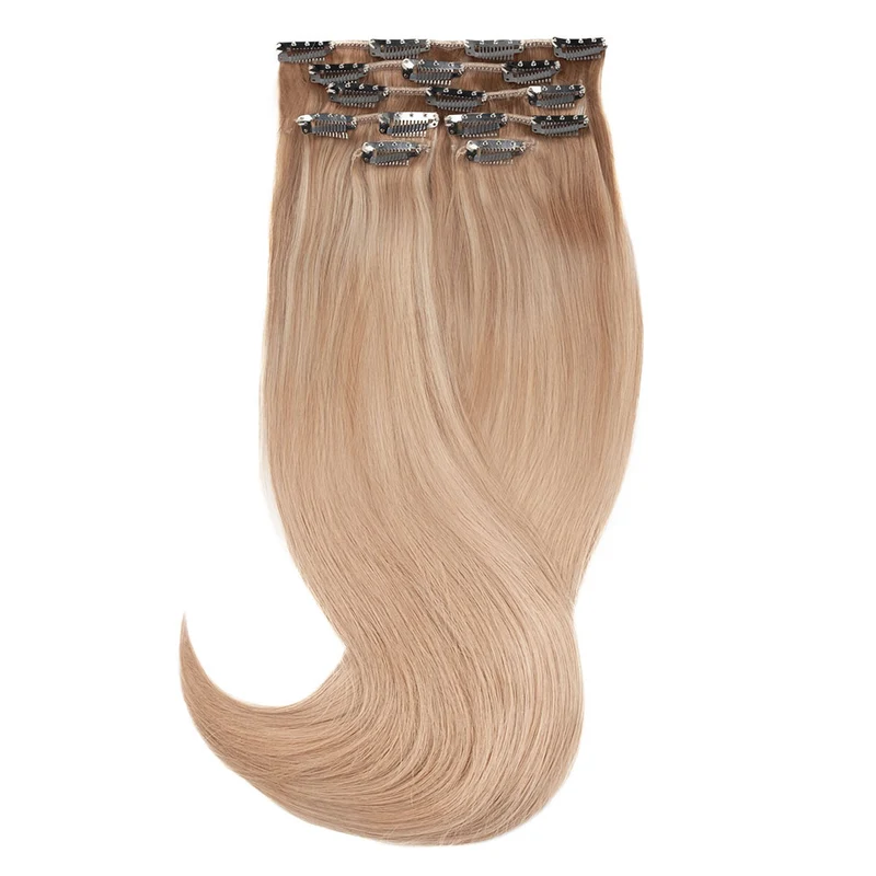 20" Human Hair 7pc Clip In - #613/10 Light Blonde/Light Caramel