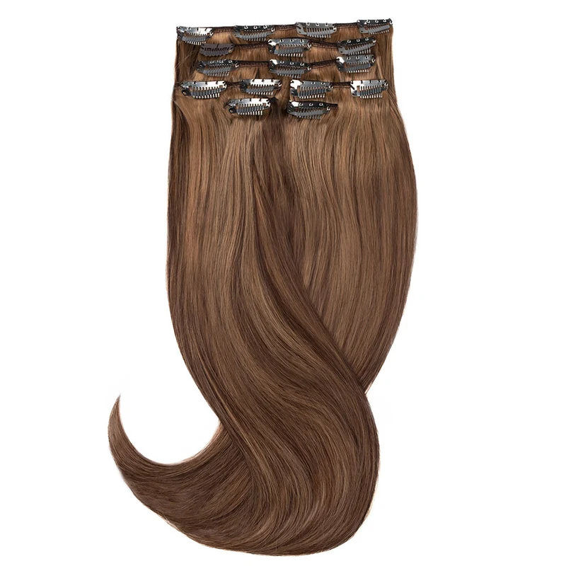 20" Human Hair 7pc Clip In - #2/10 Chocolate Brown/Caramel