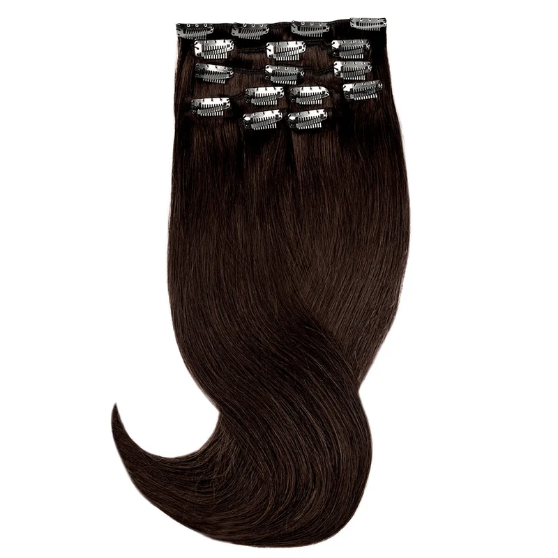 20" Human Hair 7pc Clip In - #2 Chocolate Brown