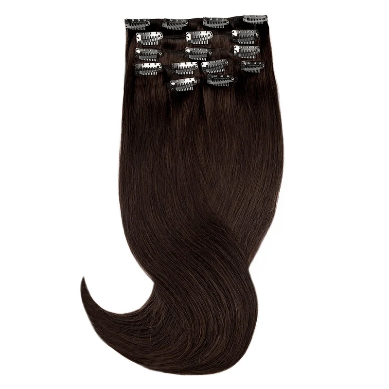 20" Human Hair 7pc Clip In - #1B Dark Brown