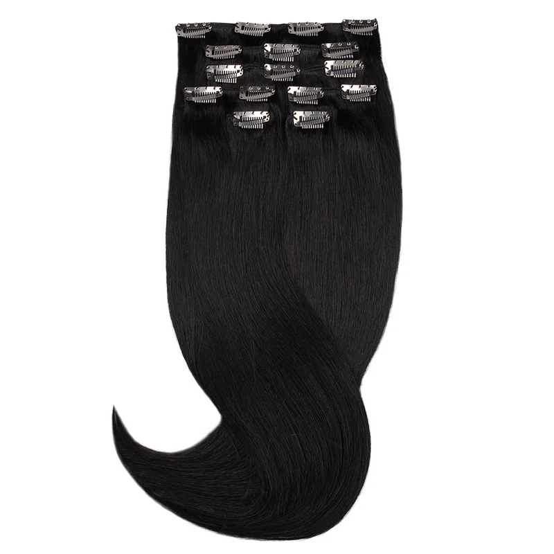 20" Human Hair 7pc Clip In - #1 Black