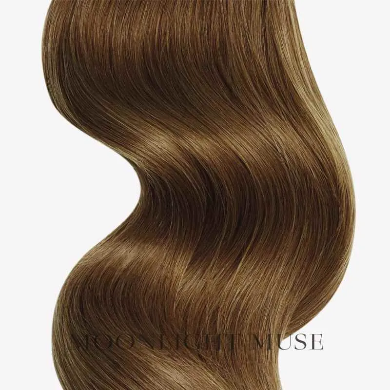 Mondschein Muse Jungfrau Haar 65cm V-Spitze Haar Mittelbraun warm Col#6